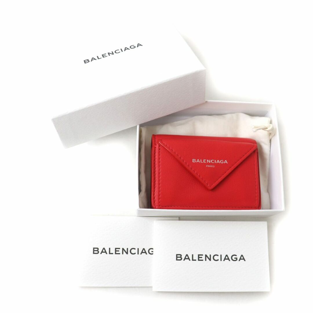 BALENCIAGA バレンシアガ 三つ折り ミニウォレット レッド - 折り財布