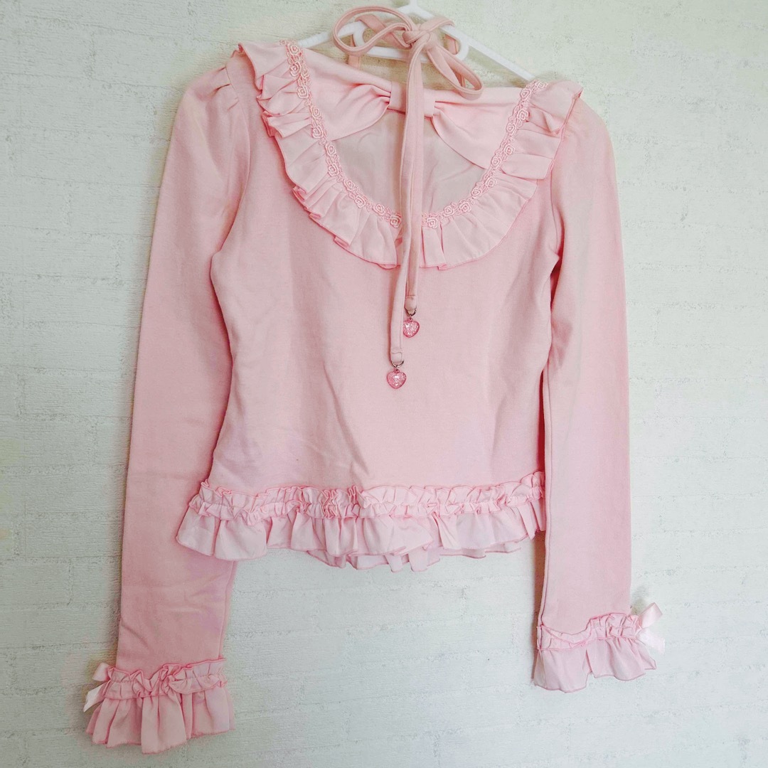 Angelic Pretty(アンジェリックプリティー)の新品　アンジェリックプリティ　カットソー　リボン　パール　ビジュー レディースのトップス(カットソー(長袖/七分))の商品写真