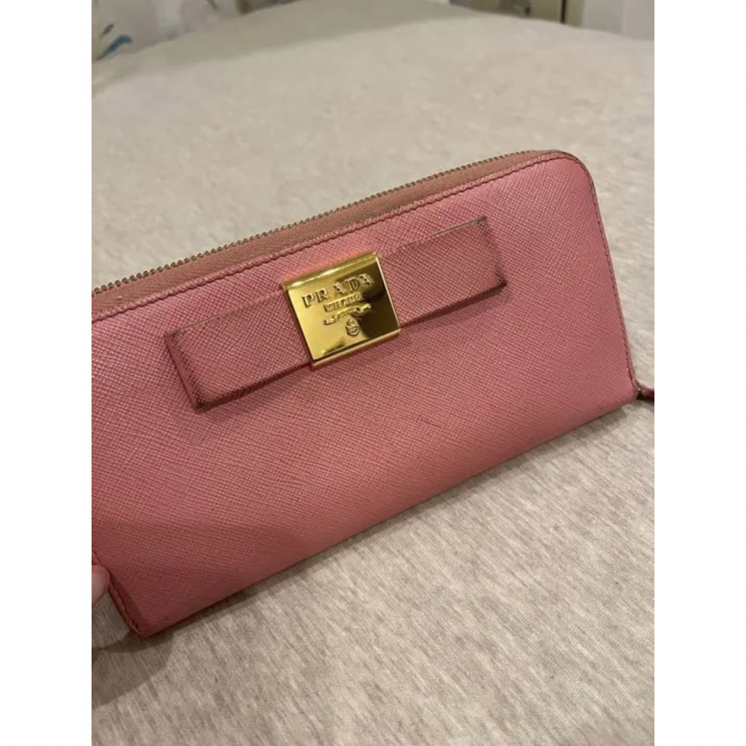 SALE！！【良品！】PRADA リボンピンク長財布サフィアーノレザー