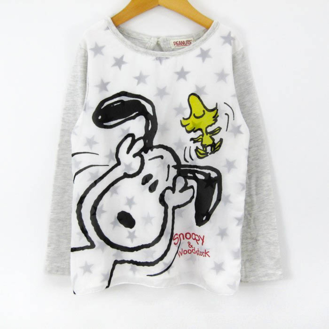 PEANUTS(ピーナッツ)のピーナッツ スヌーピー 長袖Tシャツ ウッドストック ラウンドネック ポリエステル トップス キッズ 女の子用 130サイズ ホワイト PEANUTS キッズ/ベビー/マタニティのキッズ服女の子用(90cm~)(Tシャツ/カットソー)の商品写真