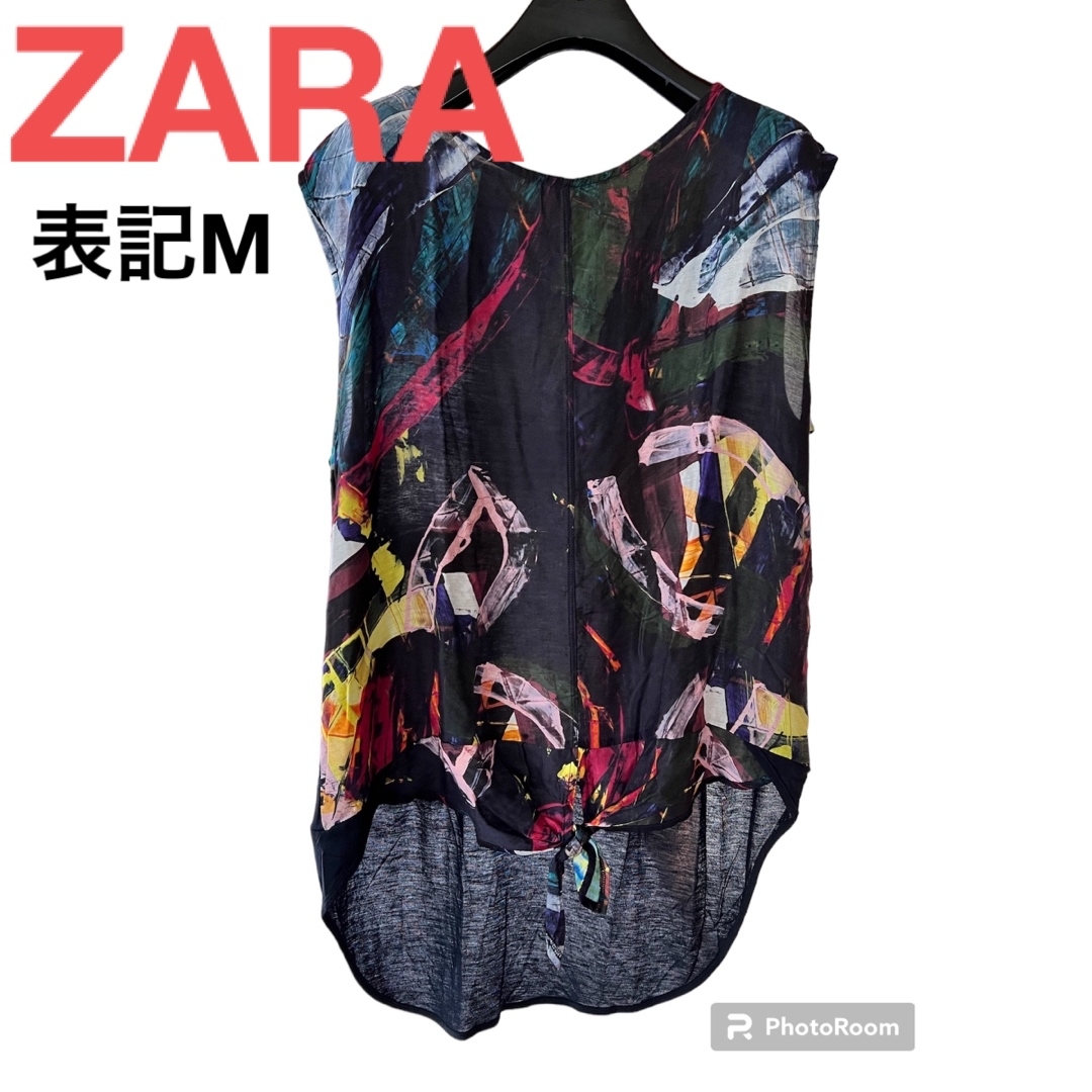 ZARA(ザラ)のZARAザラ　トップス　タンクトップ　ブラウス　チュニック　カットソー　総柄 レディースのトップス(シャツ/ブラウス(半袖/袖なし))の商品写真