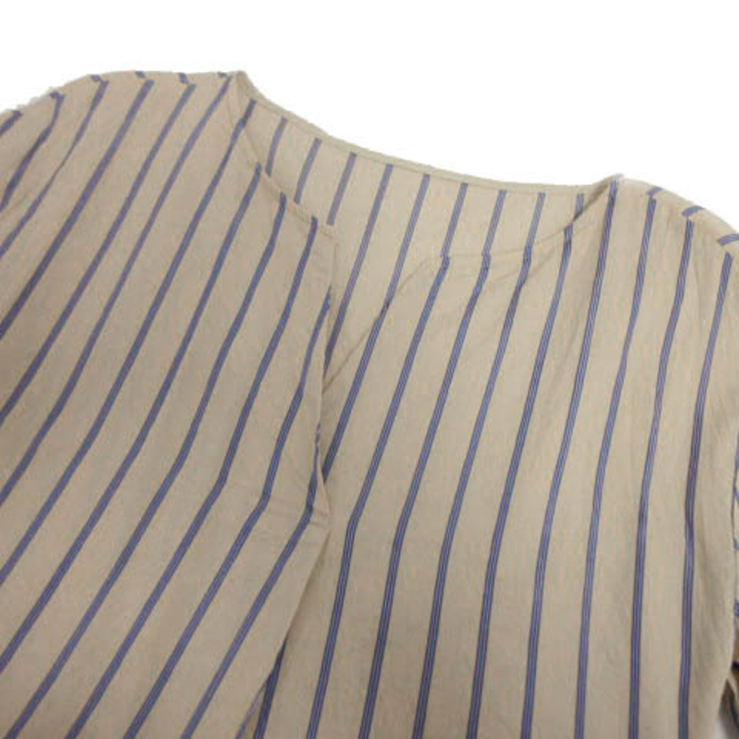 NOLLEY'S(ノーリーズ)のノーリーズ カットソー 七分袖 リボン ストライプ ベージュ系 青 白 M レディースのトップス(その他)の商品写真
