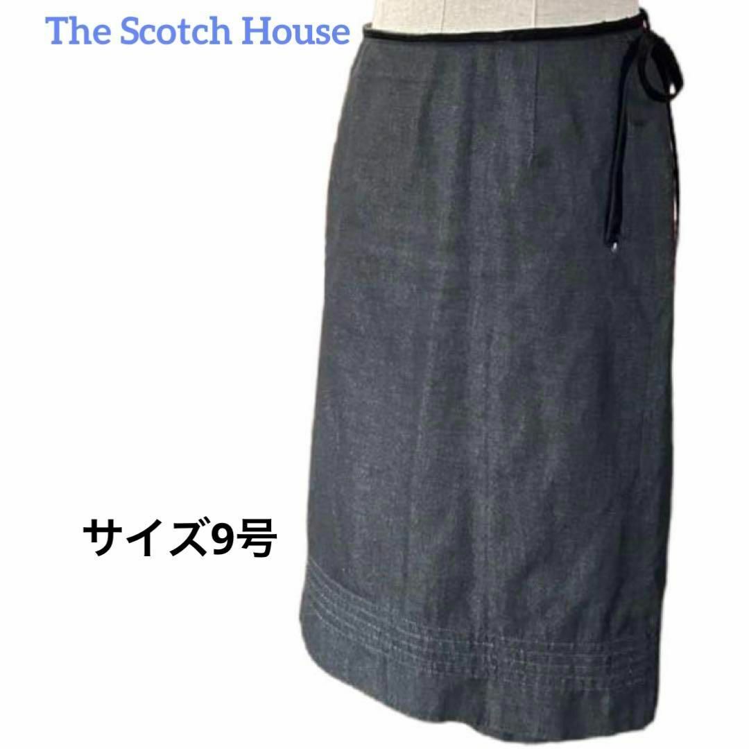 THE SCOTCH HOUSE(ザスコッチハウス)のThe Scotch House  デニム　巻きスカート　ブラック　9号 レディースのスカート(ひざ丈スカート)の商品写真