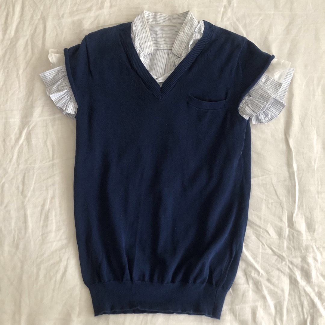 sacai(サカイ)のsacai ニットシャツ ブラウス サイズ2 半袖 レディースのトップス(シャツ/ブラウス(半袖/袖なし))の商品写真