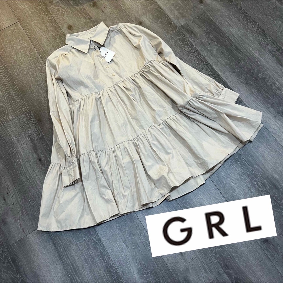 GRL(グレイル)のGRL ティアードボリュームシャツワンピース　新品未使用タグ付き レディースのワンピース(ひざ丈ワンピース)の商品写真