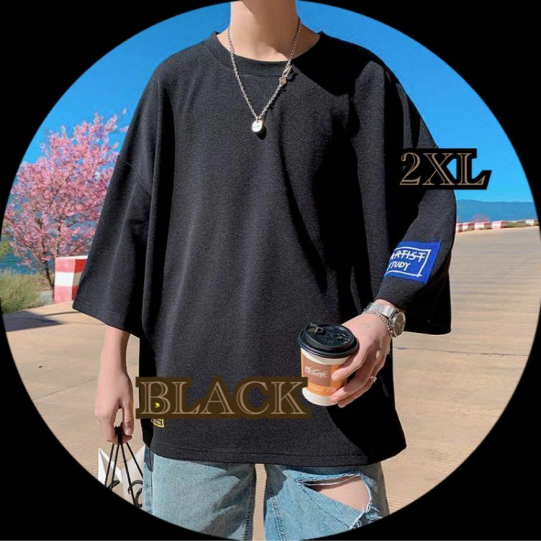 ストリート トップス メンズ 半袖 カットソー XL ノーブランド 韓国 黒 通販
