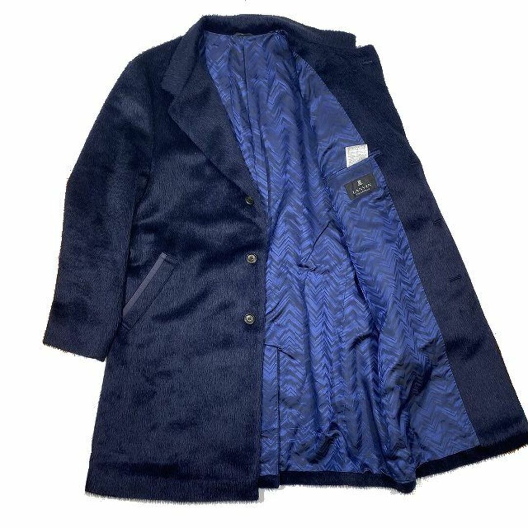 美品 ランバン コレクション アルパカシャギー チェスターコート ネイビー-