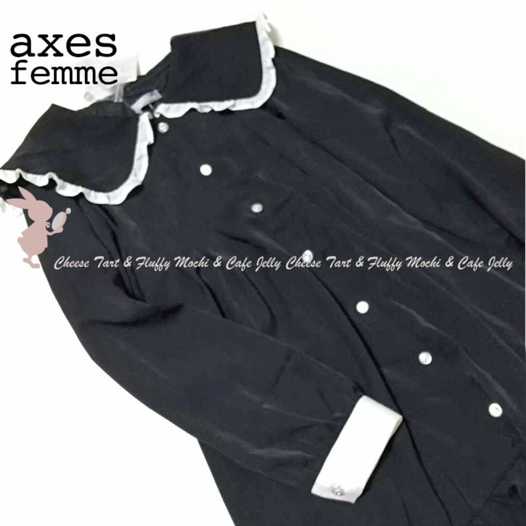 axes femme POETIQUE メッセージリボンビッグ襟ワンピース 黒 3