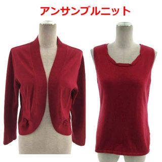 タルボット(TALBOTS)のタルボット アンサンブルニット カーディガン ニット ラメ レッド系 M(アンサンブル)