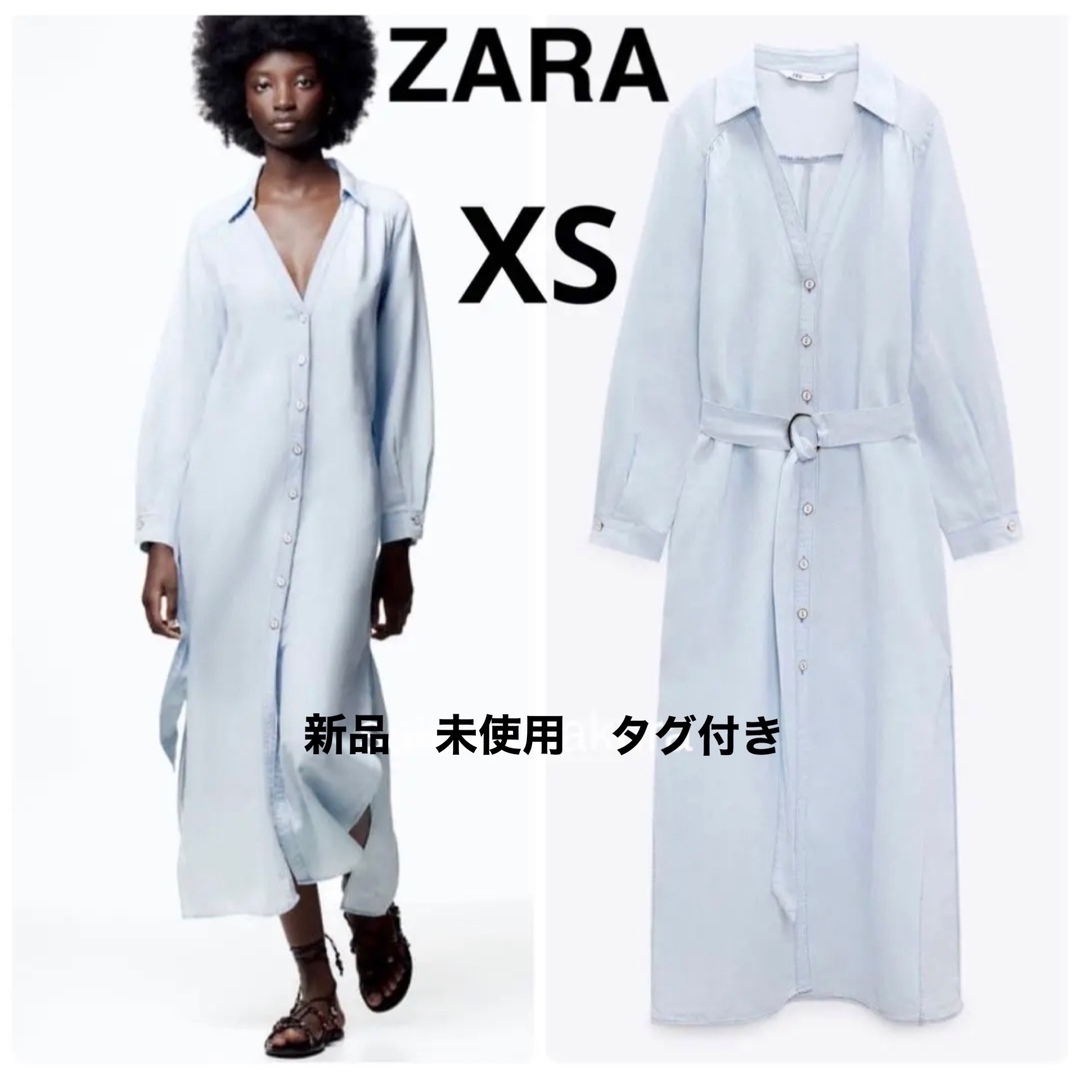 ZARA リネンブレンド　シャツワンピース  ロング　xs