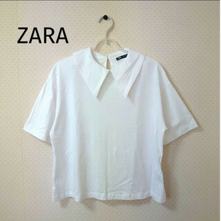 ザラ(ZARA)のZARA　ザラ　ビッグカラー　襟つきカットソー　Ｔシャツ　白(カットソー(半袖/袖なし))