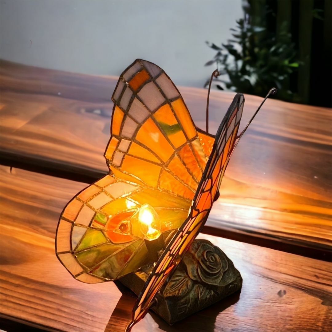 【新品】ステンドグラス　テーブルランプ　卓上照明　オレンジ