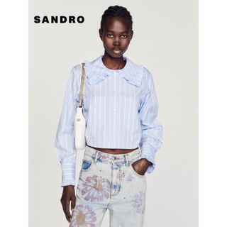 サンドロ(Sandro)の❤️Sandro23新作新品　ブルー　ボーダー　長袖　ブラウス　上品　オシャレ(シャツ/ブラウス(長袖/七分))