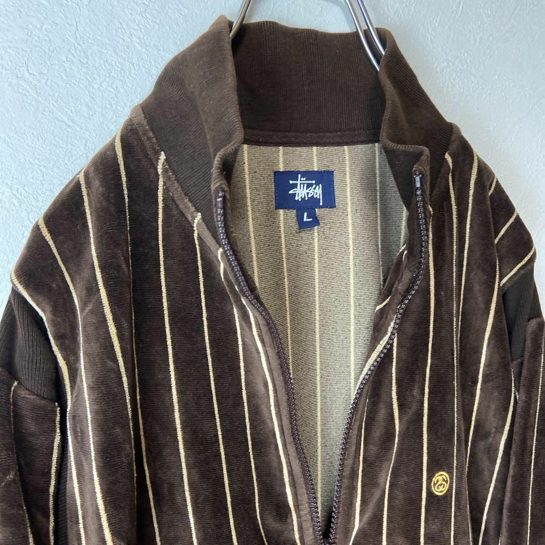 高級感抜群ベロア◎】stussyワンポイント刺繍ロゴトラックジャケットL