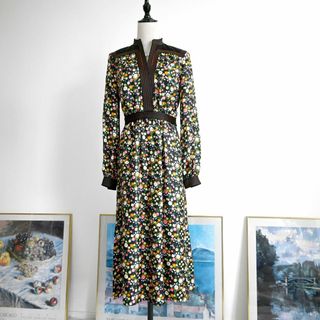 定価9万 トリーバーチ シルク 花柄 ロング ワンピース 黒 バラ