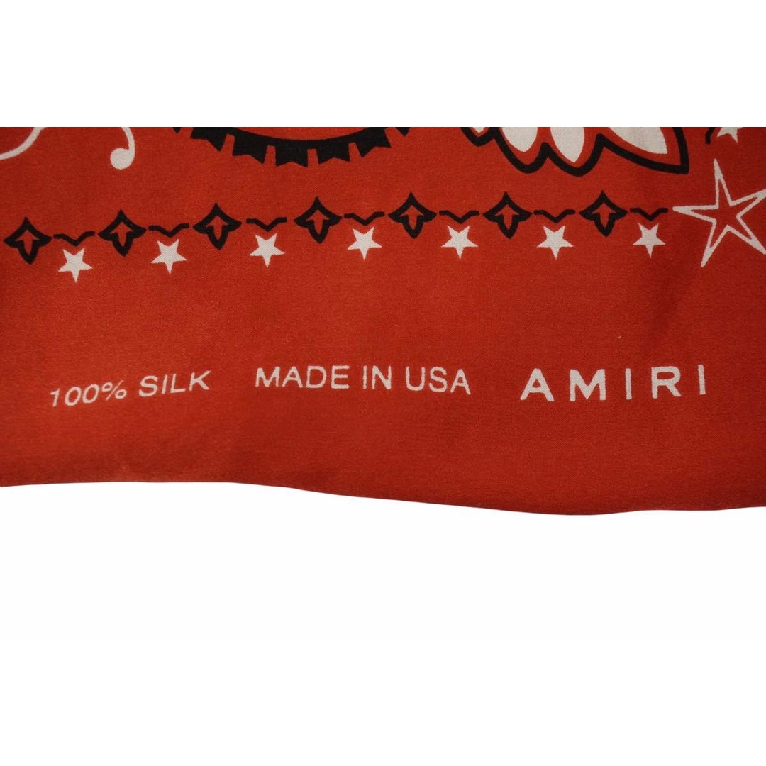 約122cm表記サイズアミリ AMIRI 大判 バンダナ スカーフ PATTERNED SHAWL ASBAN-SLK レッド シルク100% 美品  49640