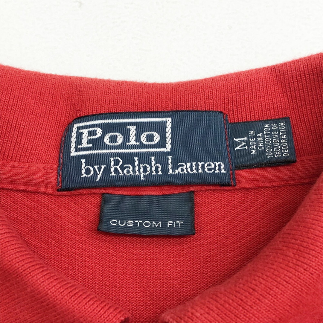 Ralph Lauren(ラルフローレン)の訳あり ポッキリ US古着 ポロ ラルフローレン POLO RALPH LAUREN 鹿の子 ポロシャツ 半袖 ワンポイント刺繍 CUSTOM FIT サイズ：メンズ M レッド【中古】 メンズのトップス(ポロシャツ)の商品写真