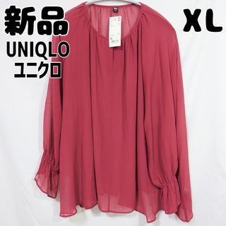 ユニクロ(UNIQLO)の新品 未使用 ユニクロ シフォンブラウス 7分袖 レッド XL(シャツ/ブラウス(長袖/七分))