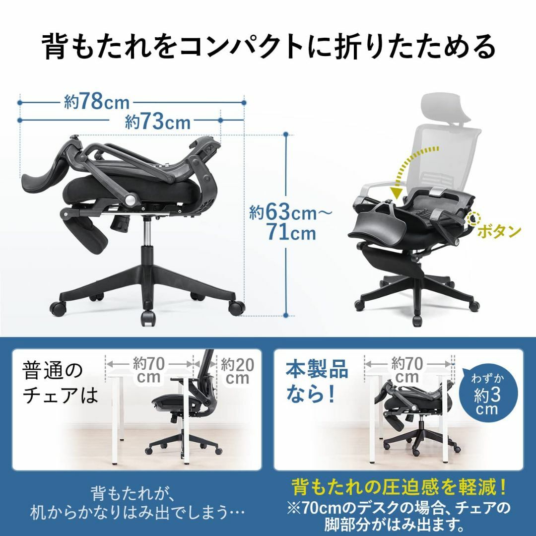 サンワダイレクト オフィスチェア メッシュ オットマン ランバーサポート 折りたの通販 by esmeralda｜ラクマ