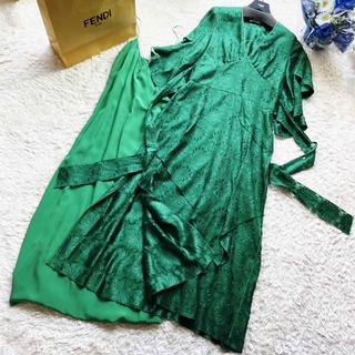 未使用　FENDI フェンディ 総刺繍　ワンピース　ドレス　グリーン　シルク