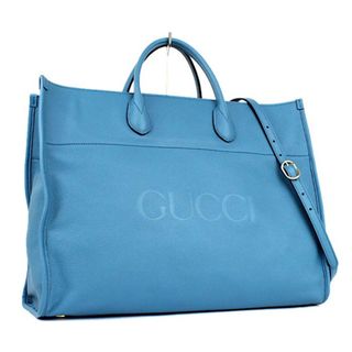 グッチ(Gucci)のグッチ レザー 青 トートバッグ ボストンバッグ 大容量 674837(トートバッグ)