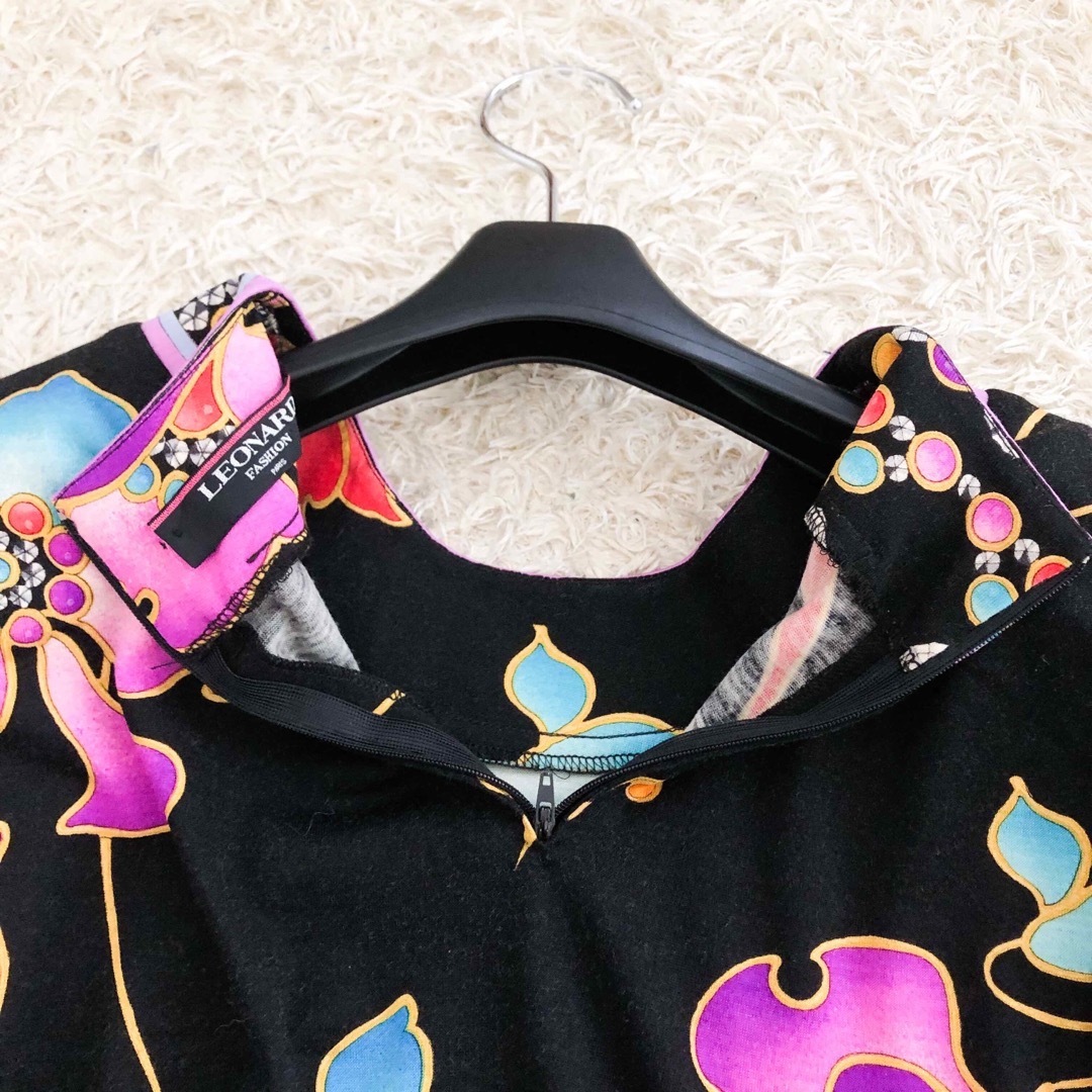 専用 レオナール セットアップ トリム 花柄 シルク ベルト ブラック L
