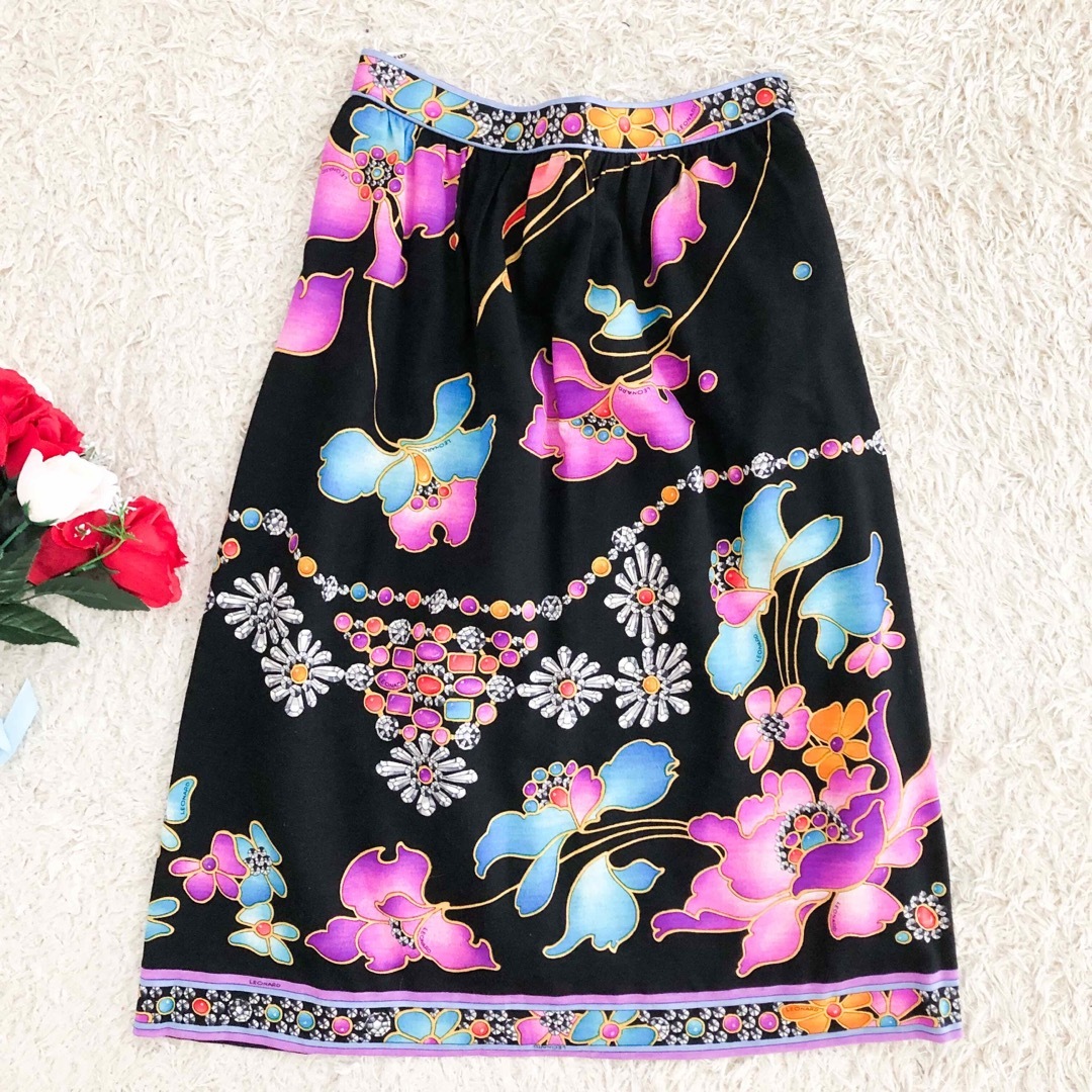 専用 レオナール セットアップ トリム 花柄 シルク ベルト ブラック L