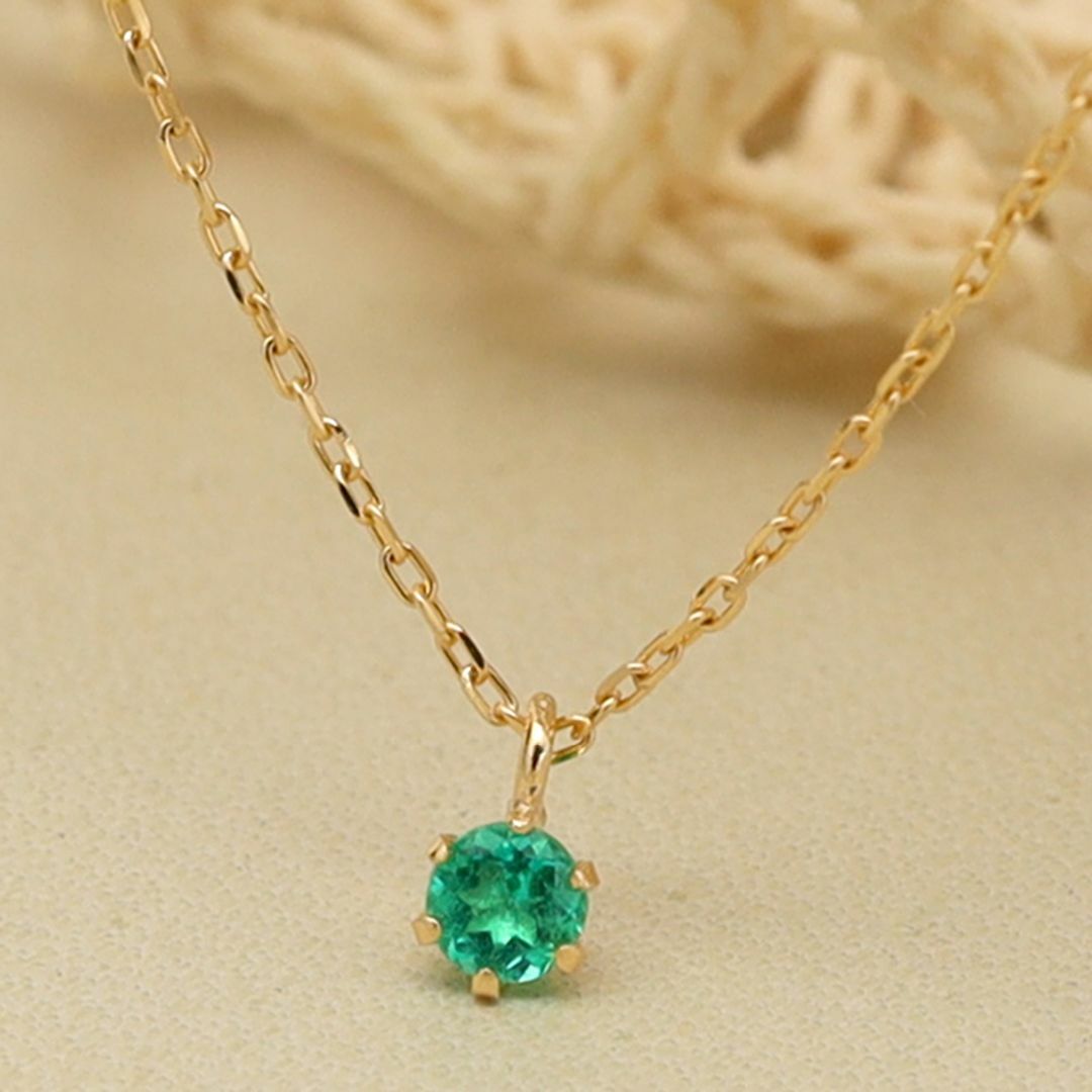 【5月誕生石】1粒エメラルドシンプルネックレスK18YG
