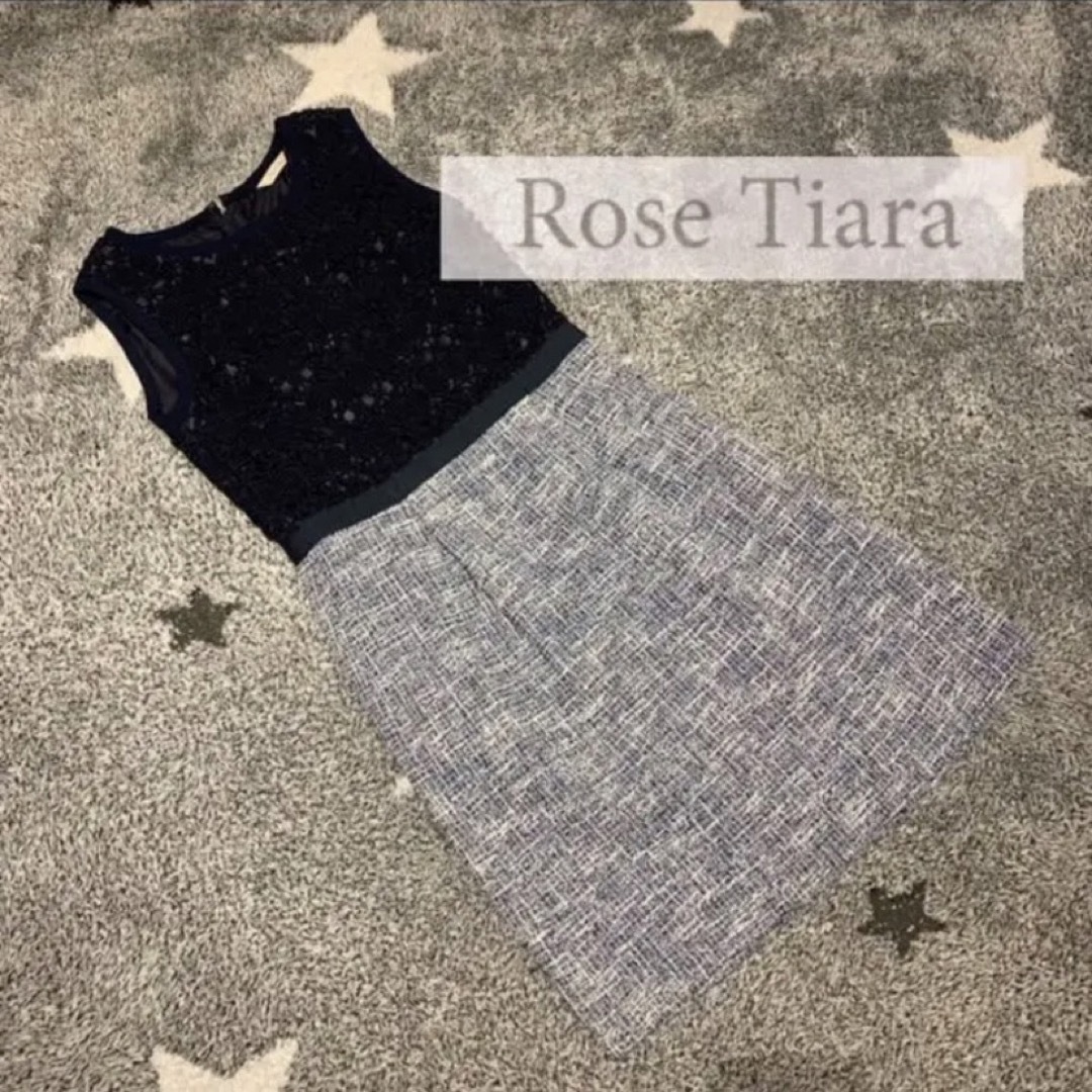 Rose Tiara(ローズティアラ)のRose Tiara 異素材　切り替え　ドッキング  ワンピース レディースのワンピース(ひざ丈ワンピース)の商品写真