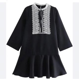 ザラ(ZARA)のZARA ザラ　ビジュー付きリボン　フリル　レース　ワンピース(ミニワンピース)