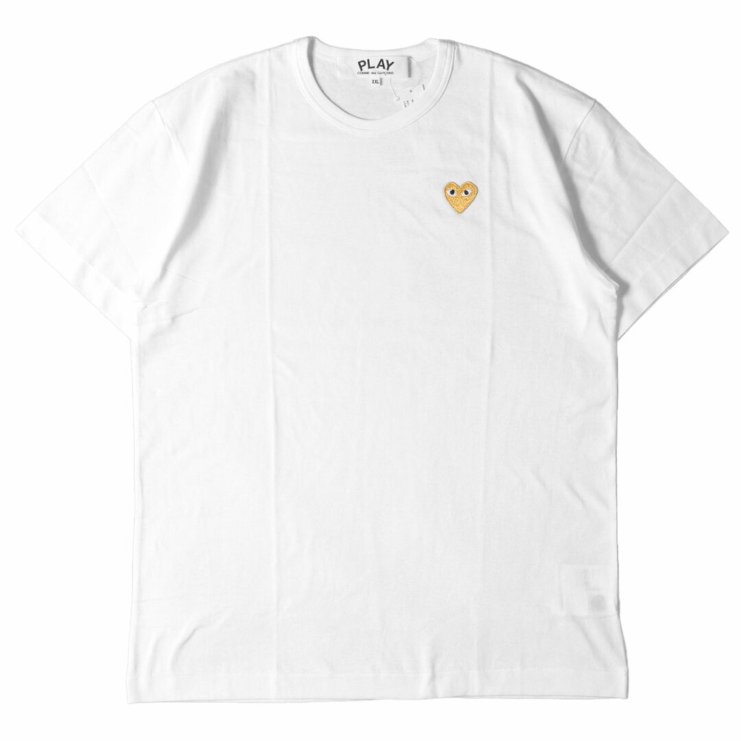 COMME des GARCONS コムデギャルソン Tシャツ サイズ:XXL ゴールド ハート ワッペン クルーネック AZ-T216 AD2020 PLAY ホワイト 白 トップス カットソー 半袖 日本製 ブランド 【メンズ】