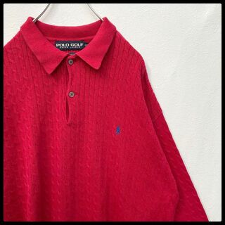 ポロゴルフ(Polo Golf)のビッグシルエット　POLO GOLF　ケーブル　刺繍ロゴ　長袖ニットポロシャツ(ニット/セーター)