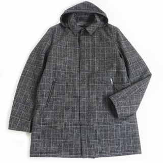 極美品□19年製 HERNO/ヘルノ IM029UL ラミナー グレンチェック 中綿入りライナー付 フーデッド ウール ステンカラーコート グレー 50 正規