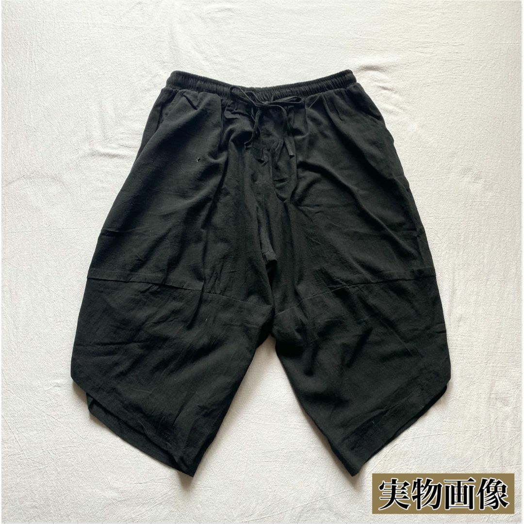 2XL 黒 上下セット ルームウェア メンズ 天然素材 半袖 甚平 ハーフパンツ メンズの水着/浴衣(浴衣)の商品写真