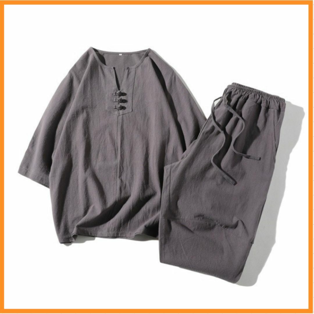 XL グレー ルームウェア メンズ 天然素材 甚平 半袖 ハーフパンツ リネン メンズの水着/浴衣(浴衣)の商品写真