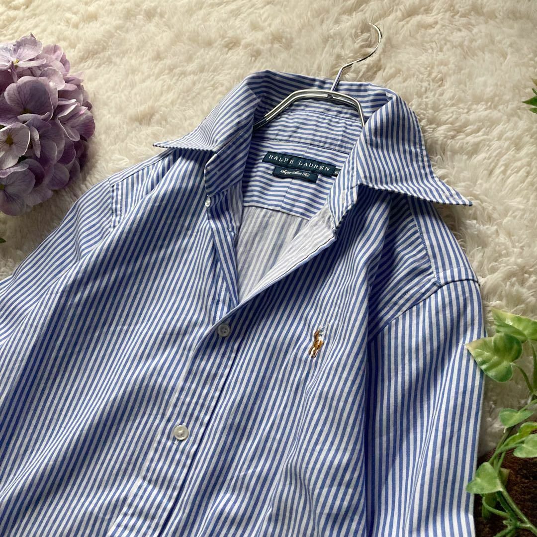 Ralph Lauren - ラルフローレン コットンシャツ ストライプ 薄手 白 青