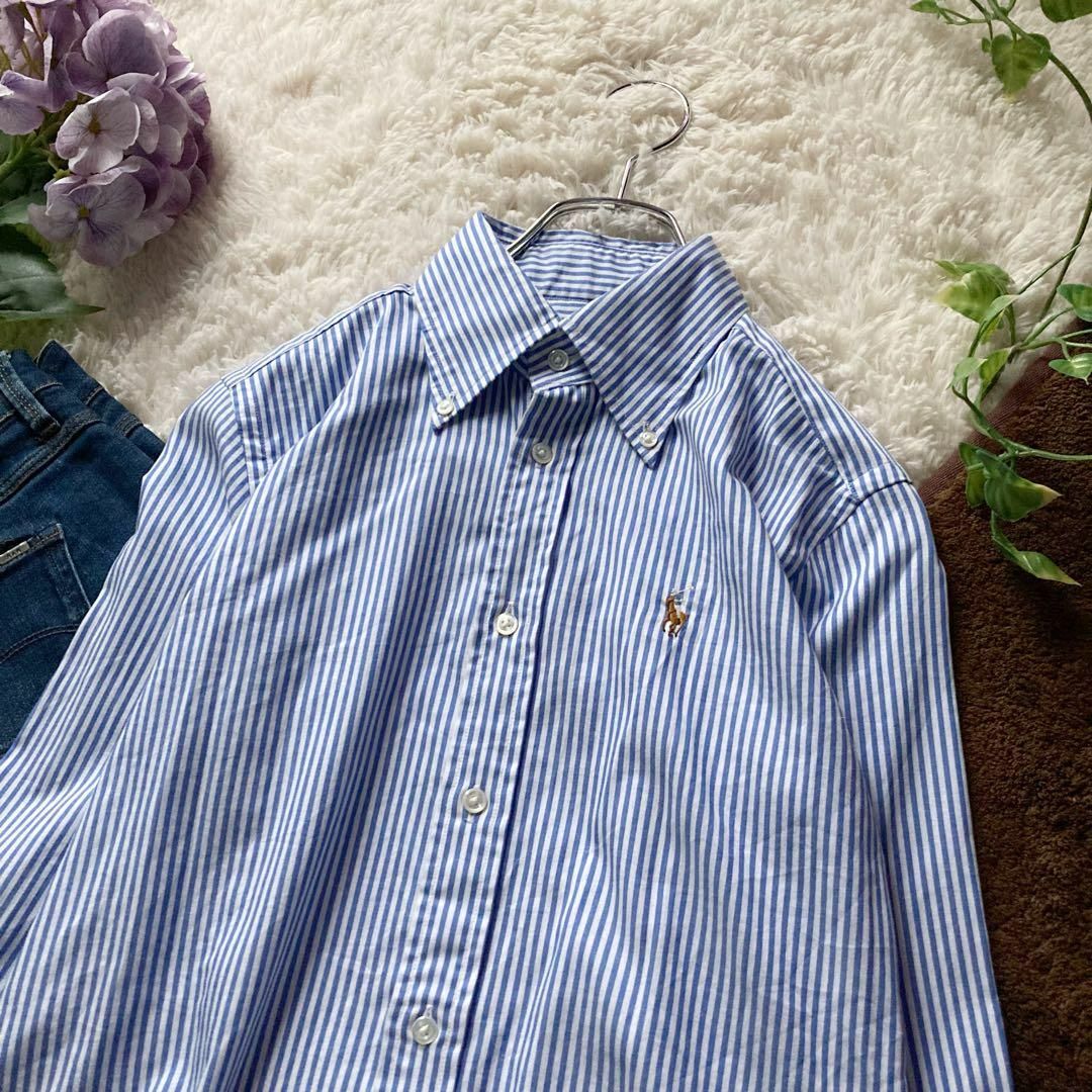 Ralph Lauren   ラルフローレン コットンシャツ ストライプ 薄手 白 青