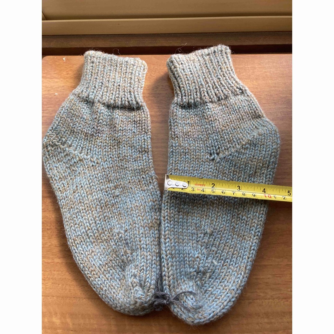 ⑫おばあちゃん手編み靴下　ミント ハンドメイドのファッション小物(レッグウェア)の商品写真