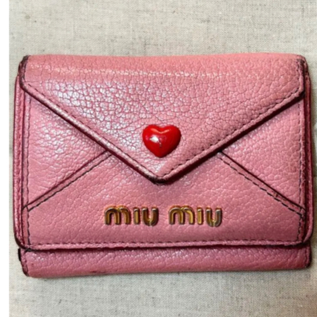 MIU MIU  三つ折り財布 マドラスラブ ハート ラブレター ピンク