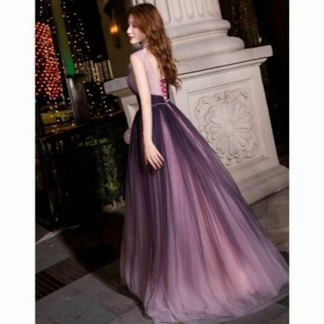 上品！ イブニングドレス パープル/紫 ロング ノースリーブ　人気上 レディースのフォーマル/ドレス(ウェディングドレス)の商品写真