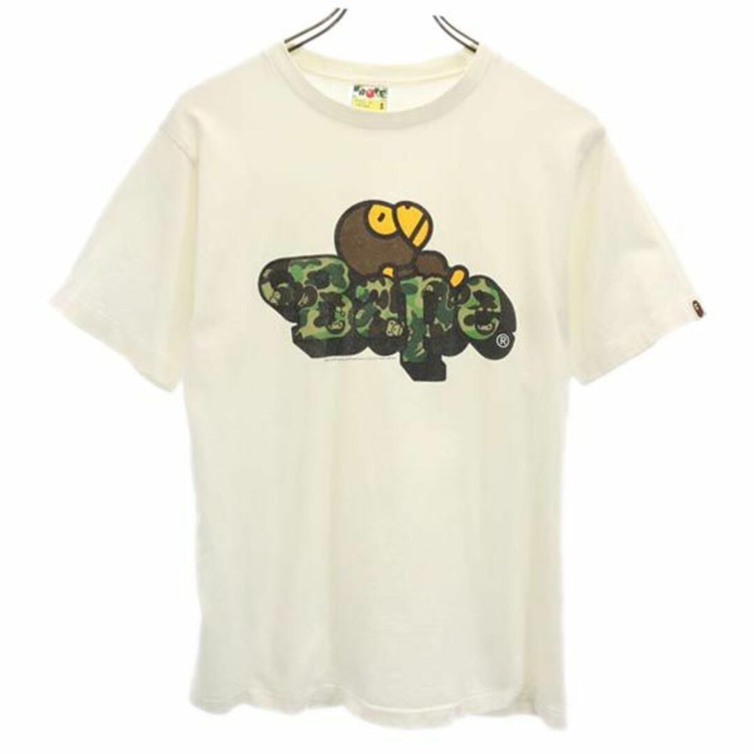 アベイシングエイプ 日本製 プリント 半袖 Tシャツ S オフホワイト系 A BATHING APE ロゴ メンズ   【230620】 メール便可