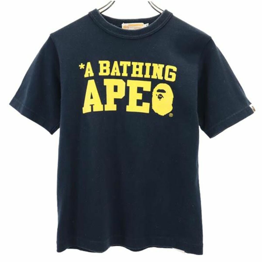 アベイシングエイプ 日本製 プリント 半袖 Tシャツ XS ネイビー系 A BATHING APE ロゴ メンズ   【230620】 メール便可