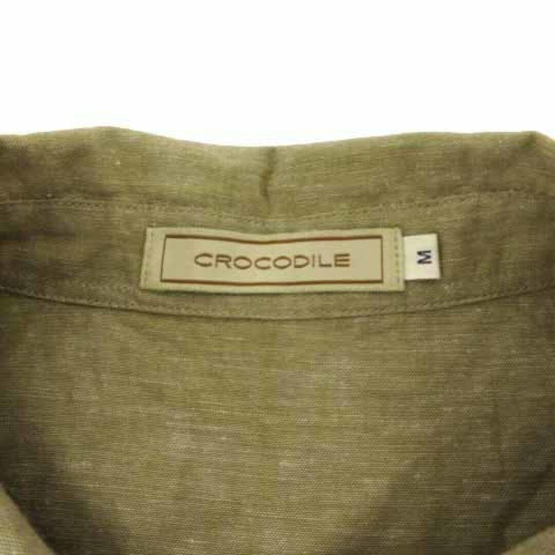 Crocodile(クロコダイル)のクロコダイル シャツ ワークシャツ 半袖 胸ポケ ロゴ刺繍 リネン混 カーキ M レディースのトップス(シャツ/ブラウス(半袖/袖なし))の商品写真