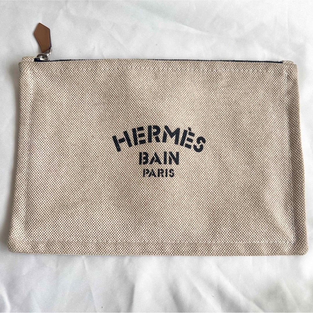 エルメス　HERMES　ヨッティングポーチ 黒ロゴ コットン100%