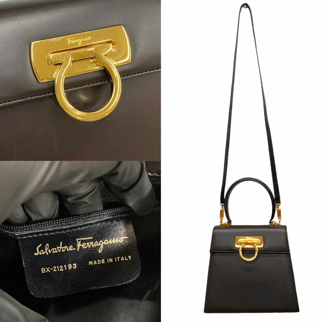 極 美品 袋付 Salvatore Ferragamo サルヴァトーレフェラガモ ガンチーニ 金具 レザー 2way ショルダーバッグ ハンドバッグ  ブラウン 29494