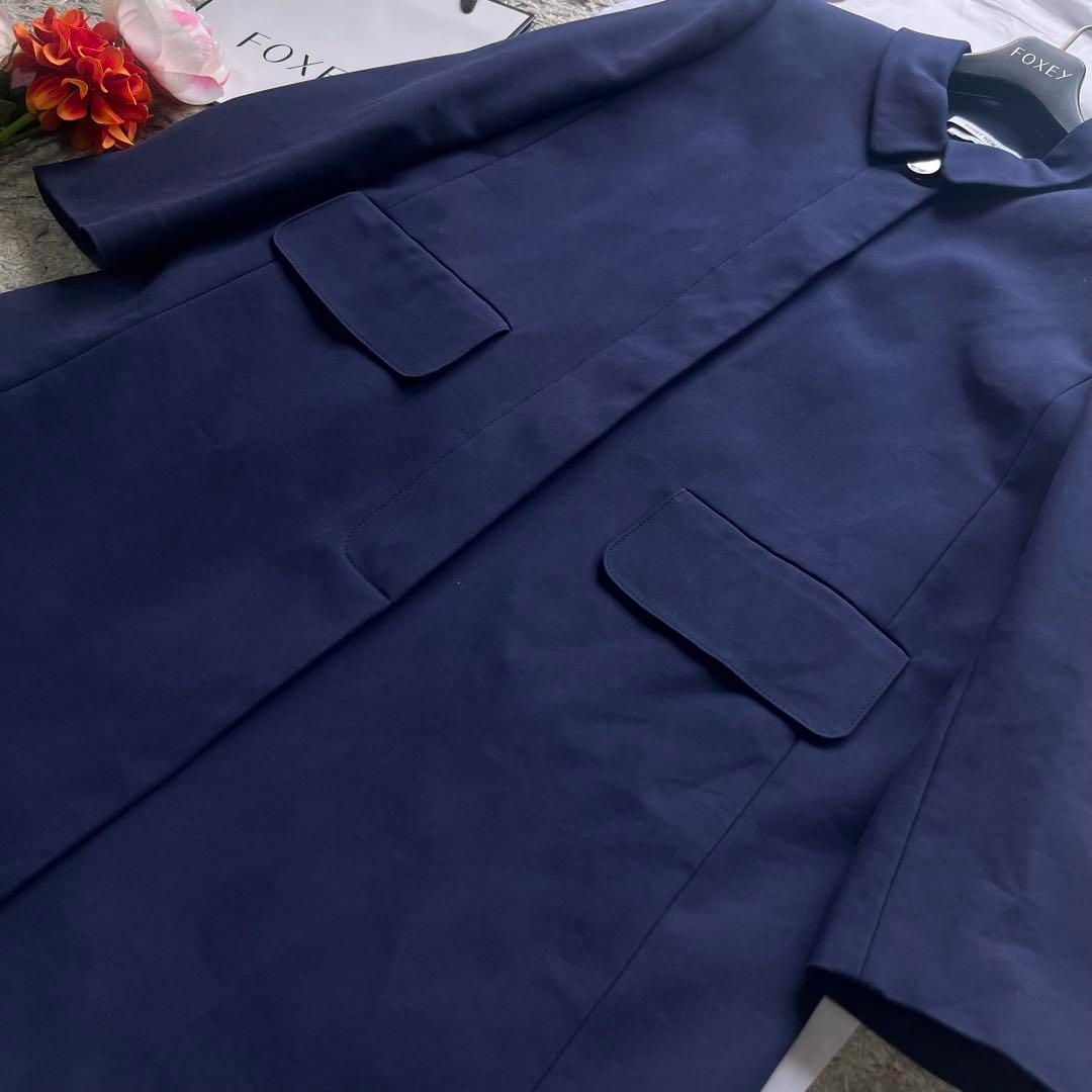 良品】FOXEY NEW YORK スプリングコート ネイビー 40 襟