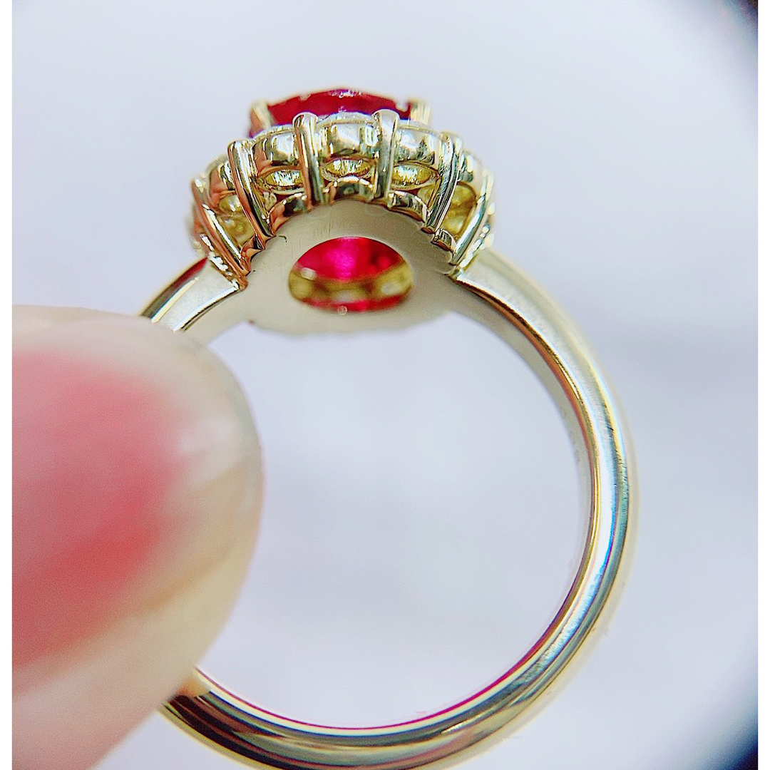 ★3.32ct★✨大粒ルビー0.98ctダイヤモンドK18リング指輪 レディースのアクセサリー(リング(指輪))の商品写真