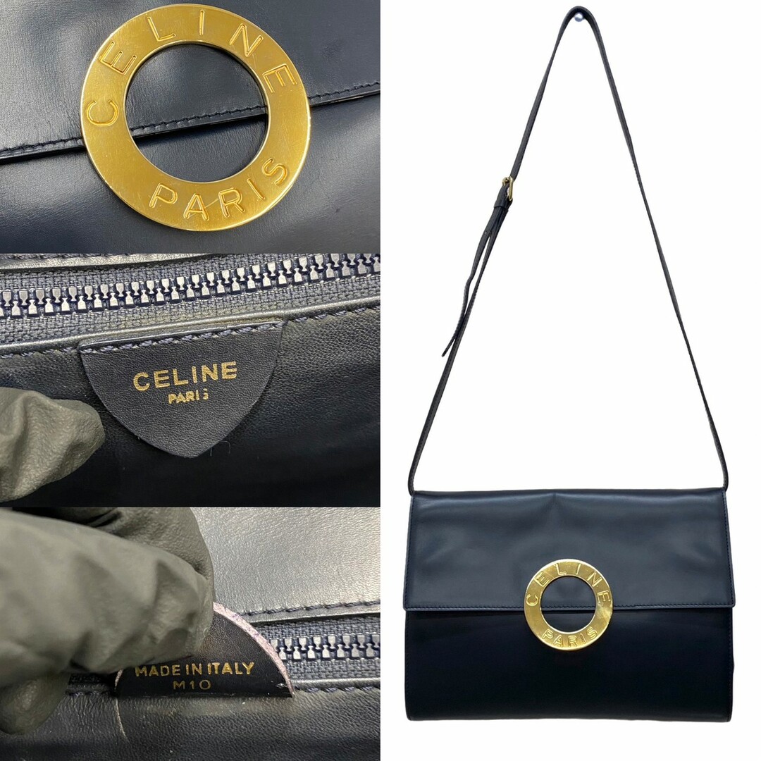 celine - 極 美品 CELINE セリーヌ サークル ロゴ 金具 カーフ レザー