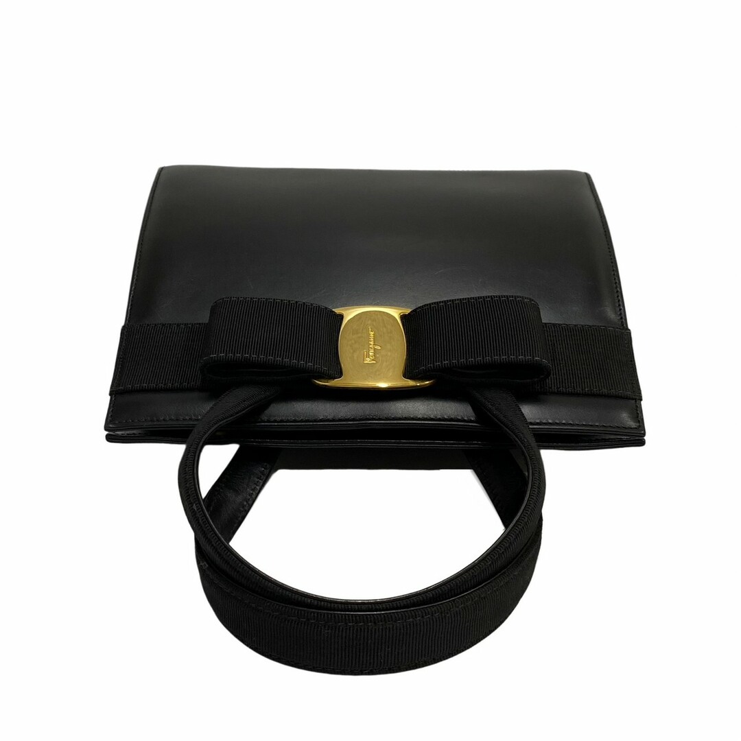 極 美品 Salvatore Ferragamo サルヴァトーレフェラガモ ヴァラ リボン レザー 本革 ハンドバッグ ミニ トートバッグ ブラック 32450