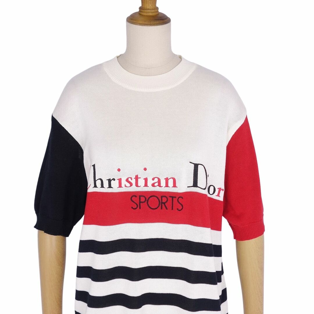 美品 Vintage クリスチャンディオール Christian Dior SPORT ニット セーター 半袖 ショートスリーブ ボーダー柄 トップス  レディース M ホワイト/ブラック/レッド